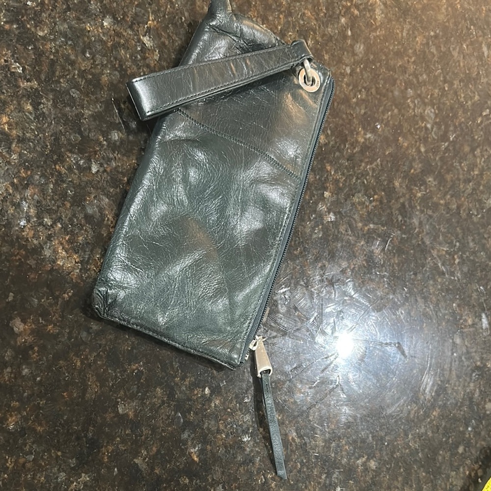 Dark Green Leather Wristlet